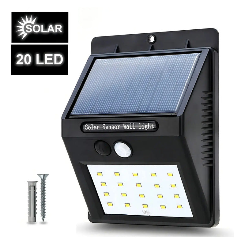 Lámpara Luz Led Exteriores Sensor Movimiento Panel Solar 20l