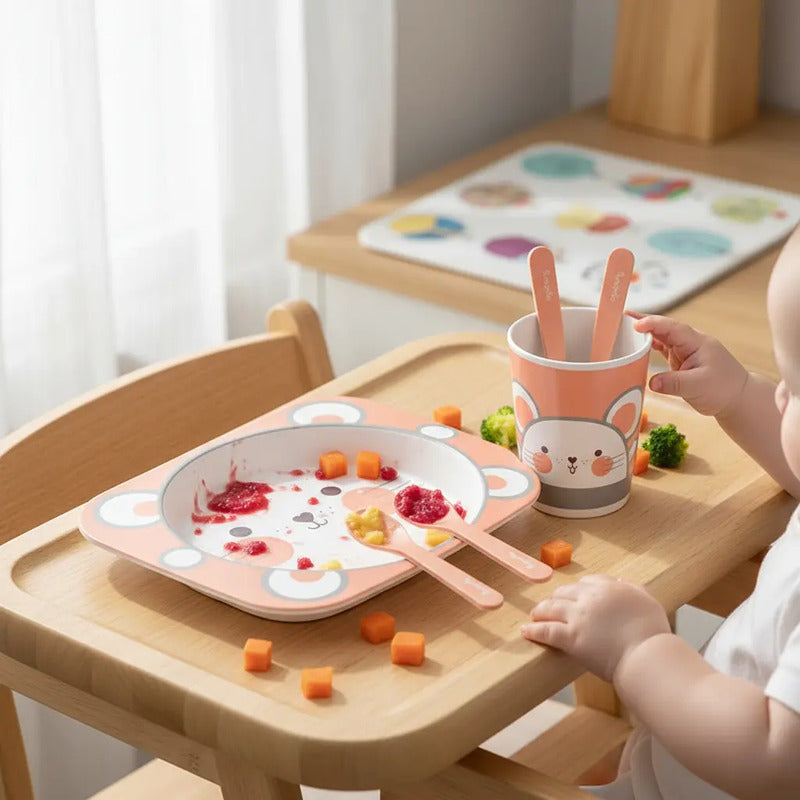 Set Vajilla Bebes Niños Bambu 5 Piezas Plato Con Divisiones