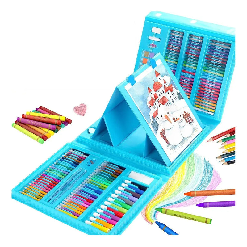 Set De Arte Para Niños 208 Piezas Portátil Crayon Colores Color Azul