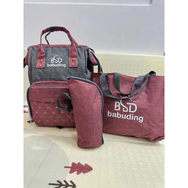Pañalera Multifuncional Bebe Mochila Con Rojo Bordado