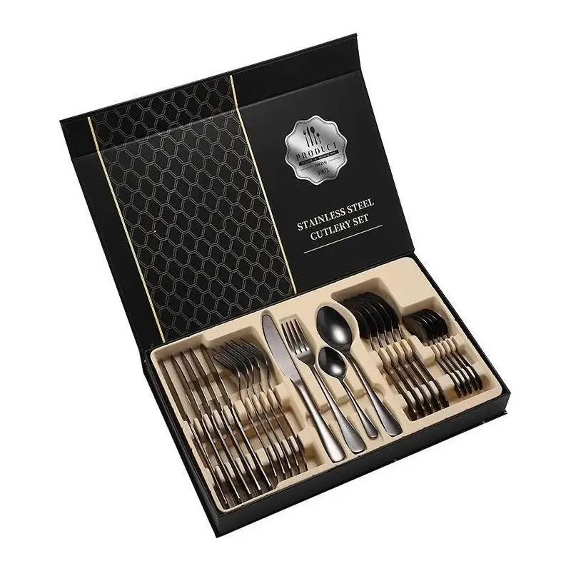 Juego De Cubiertos Set 24 Piezas Acero Inoxidable Black-2