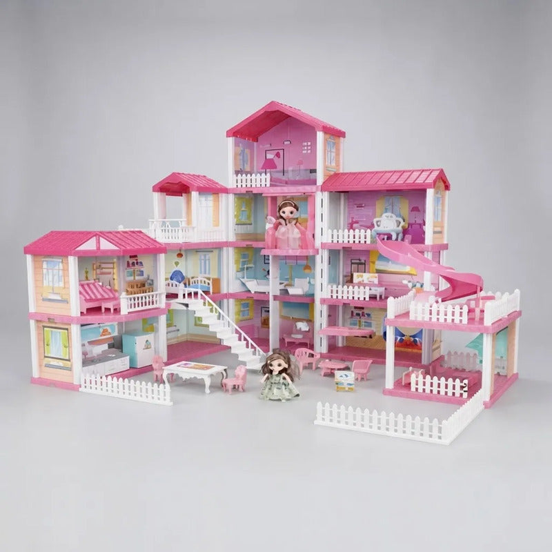 Casa De Muñecas Infantil Con Cocina, Comedor Y Patio Kidshop Rosa