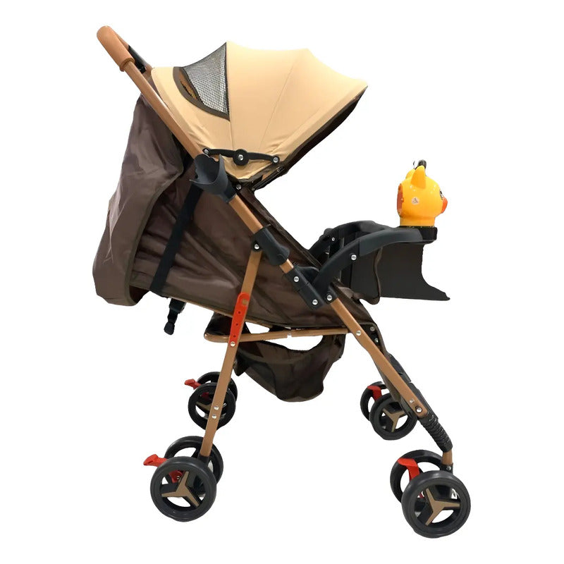 Coche Para Bebe Con Capota Expandible Fino Reversible 701-4 Marrón Dorado