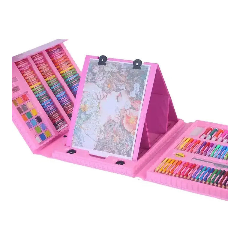 Super Mega Art Set 208 Piezas Crayon Lavable Incluye Estuche Rosa