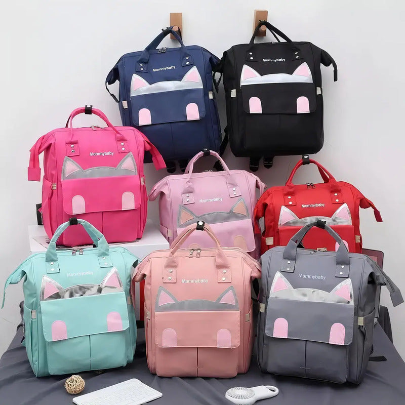 Bolso Pañalera Multifuncional Bebe Mochila Gatico Ref 1402 Color Rosa Liso