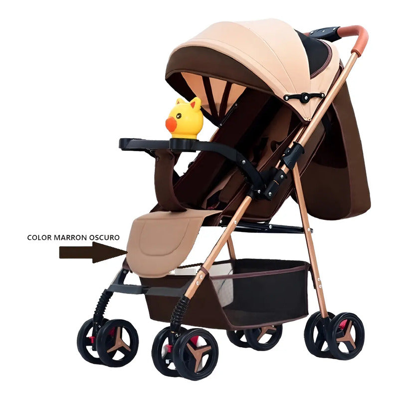 Coche Para Bebe Con Capota Expandible Fino Reversible 701-4 Marrón Dorado