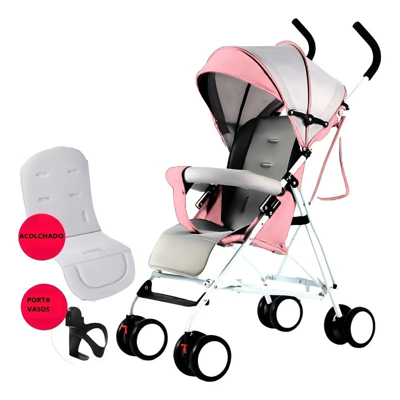 Coche Paseador Para Bebes Y Niños Cierre Facil Pd-701-2 Color Rosa Estructura Blanco