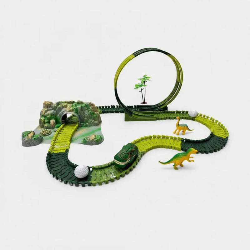 Pista De Carreras De Coches Con Juguetes De Dinosaurios 140 Verde
