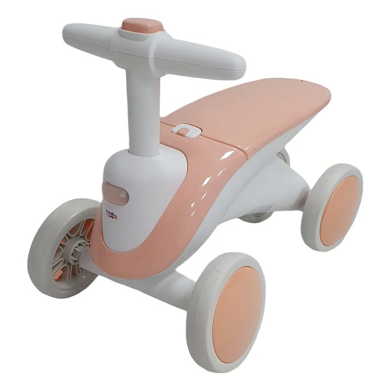 Carrito Montable Impulso De Niñas Y Niños Luces Y Sonidos Color Coral-blanco