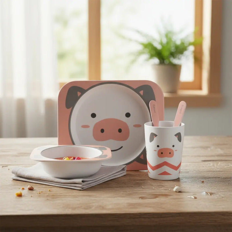 Set Vajilla Bebes Niños Bambu 5 Piezas Plato Con Divisiones