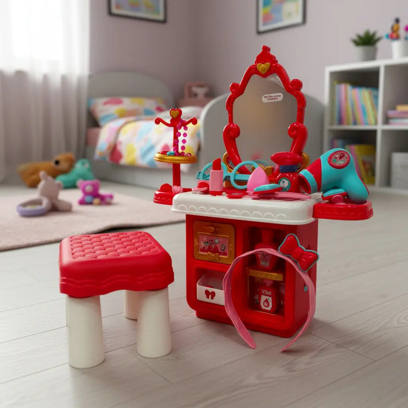 Tocador Infantil Niñas Luz Sonido Espejo Accesorios Amanda-1 Fuscia