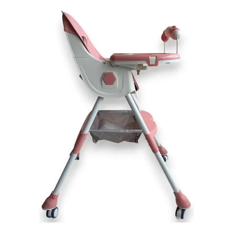 Silla Comedor Para Bebe Plegable Con Ruedas 555-13a Color Rosa Liso