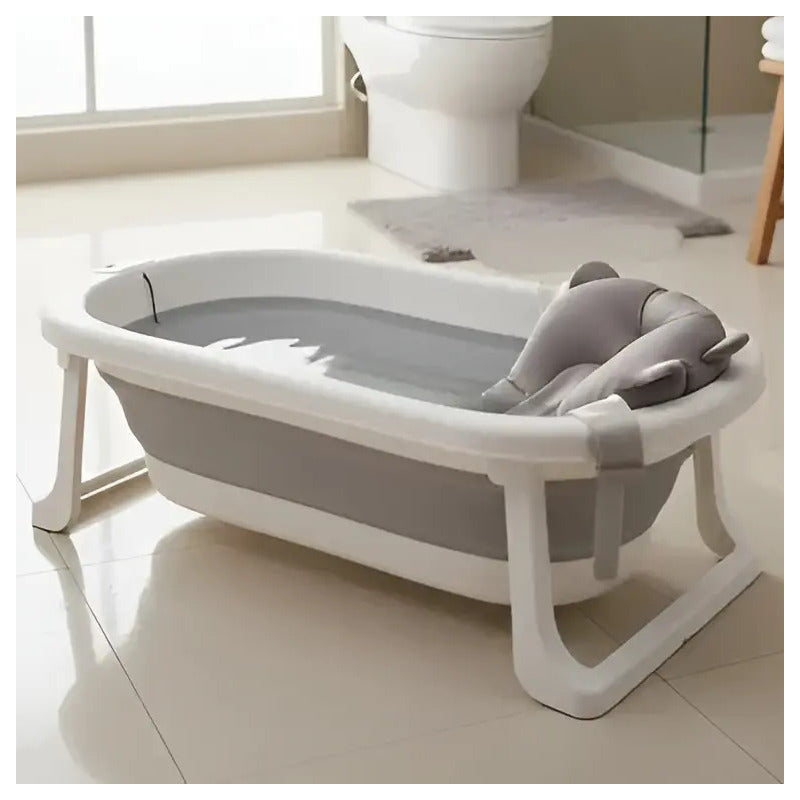 Bañera Tina Plegable De Bebé Con Termómetro + Cojín Malla Bz