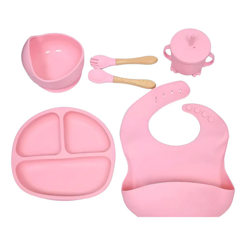 Set 7 Piezas Vajilla Silicona Para Bebé Colores Surtidos
