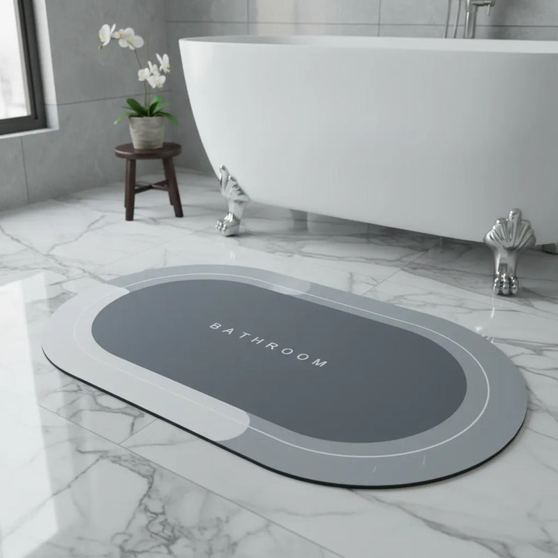 Tapete De Baño Ovalado Antideslizante Y Absorbente Gris Ovalado
