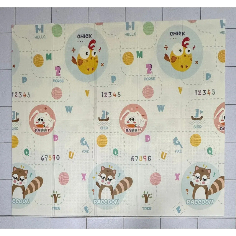 Tapete De Juego Plegable Gateo Bebé 200x180 Cm Doble Faz Mapache-mono