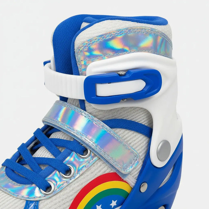 Patines Ajustable Con Luz Y Diseño De Arcoíris Niños Pt-03 Color Azul Talle De Los Patines M Tamaño De Las Ruedas 5 Mm