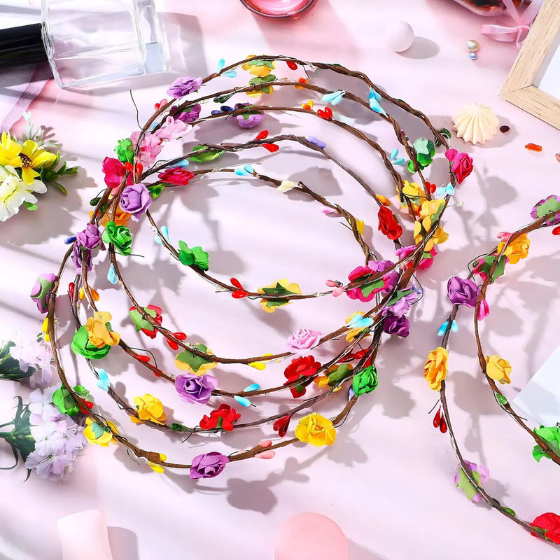 Balaca Diadema Tiara Corona De Flores Luz Led Fiesta X 5 Uni Color Multicolor