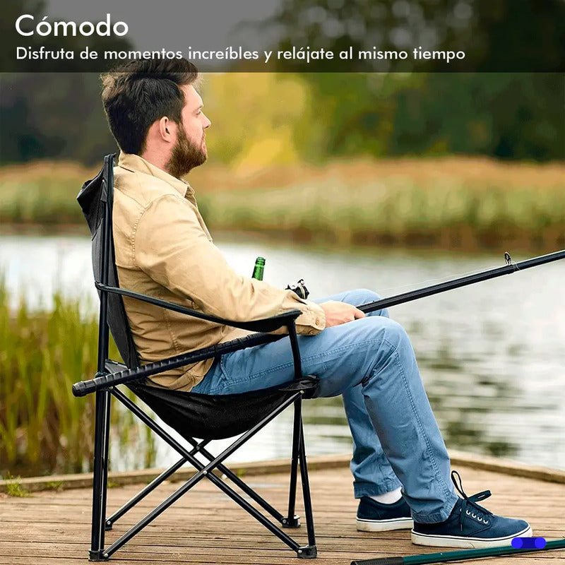 Silla Plegable Y Portátil Para Campamento, Playa Color Negro