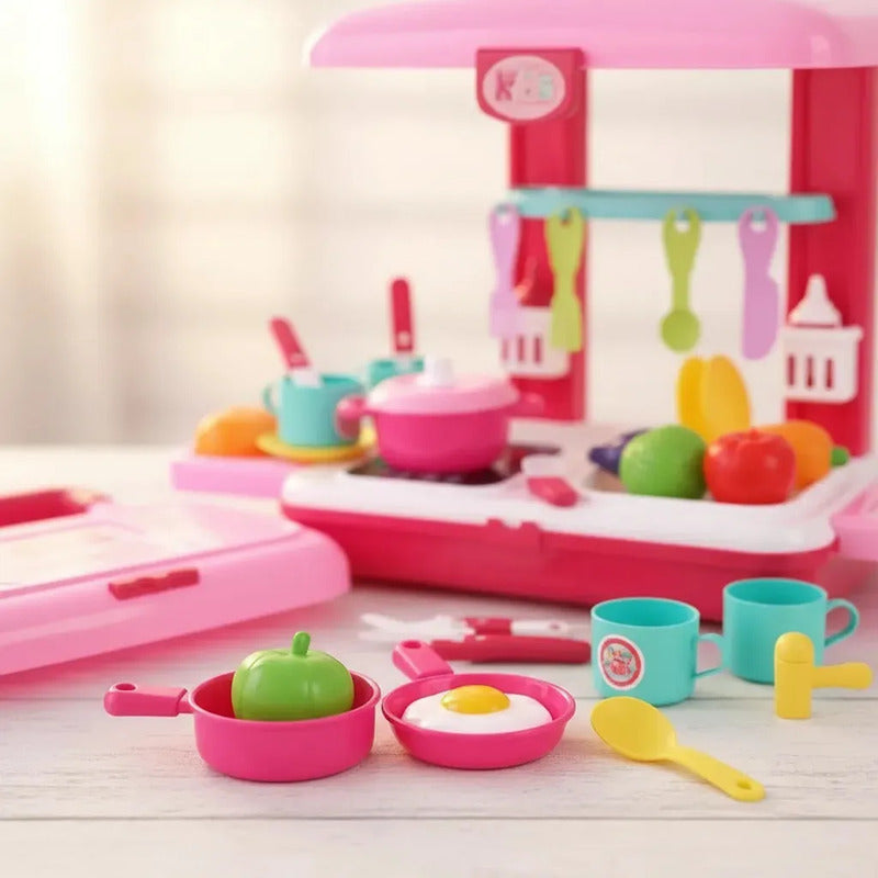 Set De Cocina Infantil Portátil Maleta 008-921 Rosa Chicle