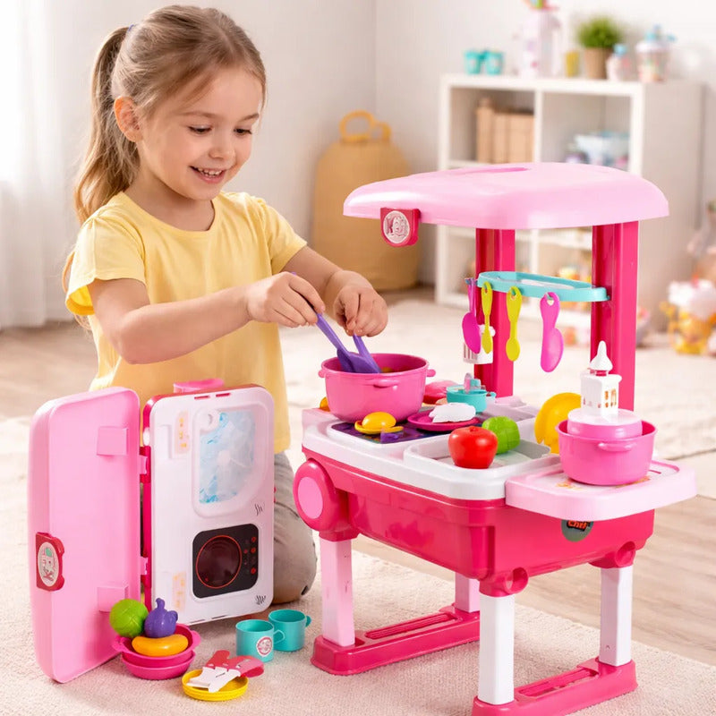 Set De Cocina Infantil Portátil Maleta 008-921 Rosa Chicle