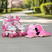 Patines Ajustable Con Luz Y Diseño De Arcoíris Niños Pt-03 Color Rosado Talle De Los Patines M Tamaño De Las Ruedas 5 Mm