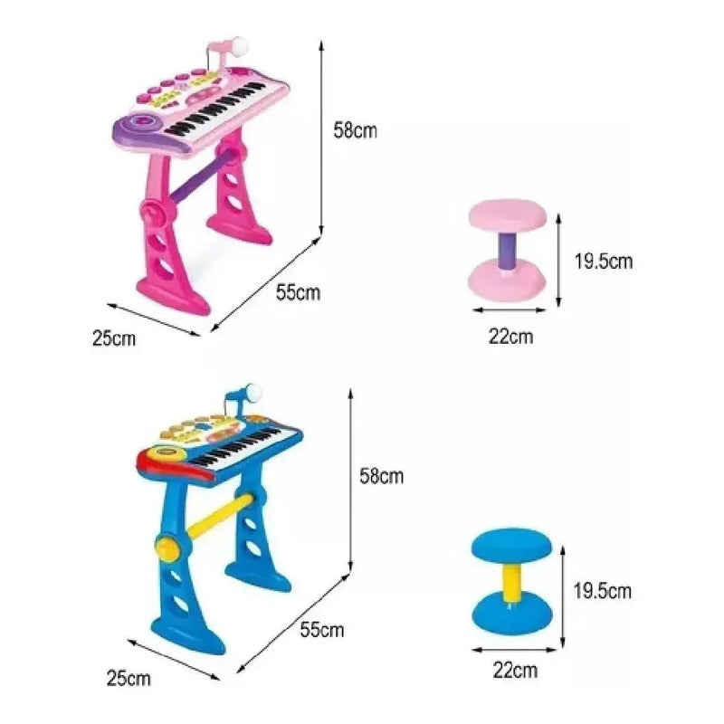 Organeta Piano Teclado Mp3 Para Niños Con Silla Color Rosa 110v