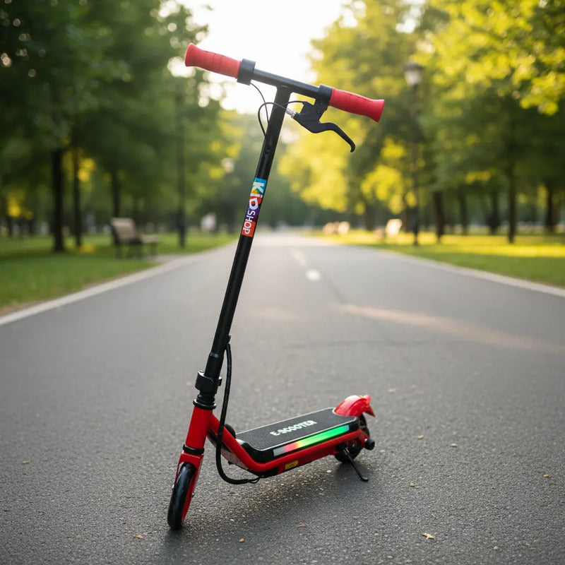 Patineta Scooter Eléctrico Con Luces Kidshop Pt08 Color Rojo