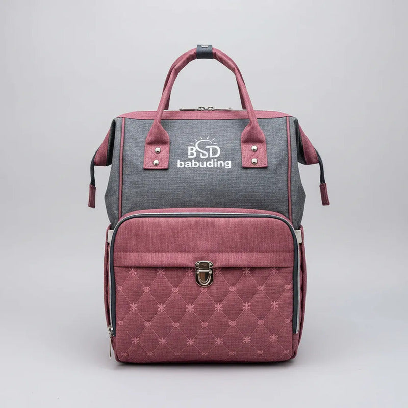 Pañalera Multifuncional Bebe Mochila Con Rojo Bordado