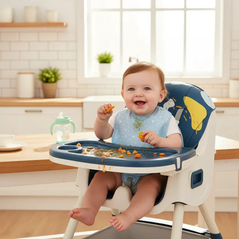 Silla De Comer Para Bebé 2 En 1 Mecedora Niños Azul