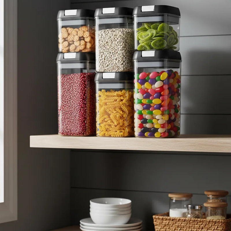 Recipientes Hermeticos Organizadores De Cocina Color Negro Transparente