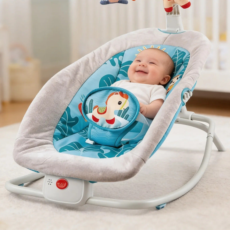 Silla Mecedora Antireflujo Con Movil Vibracion Pará Bebés  Blanco Pájaro