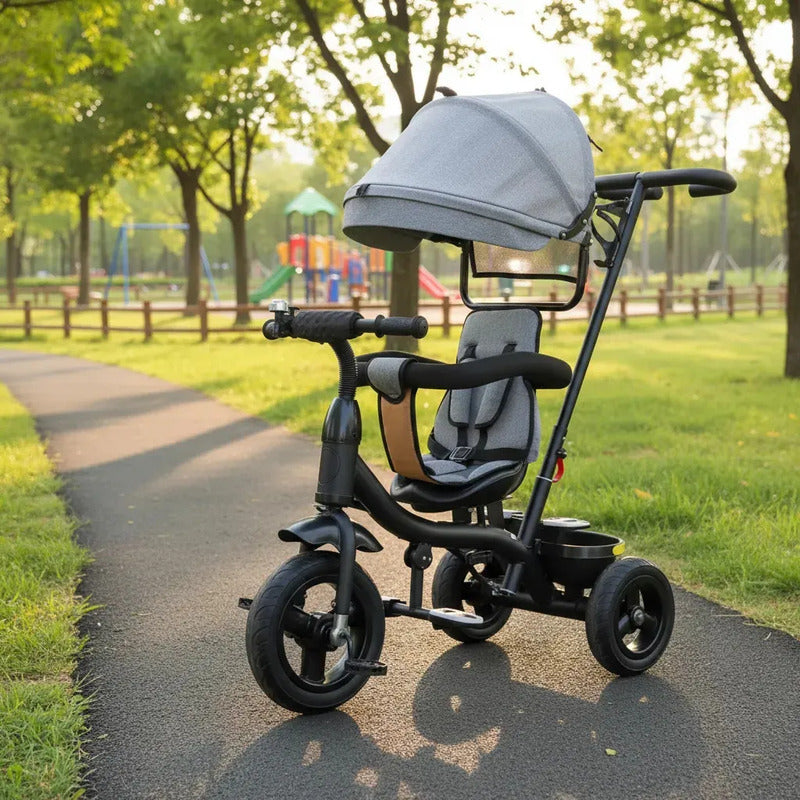 Triciclo Paseador Con Guía Bebe Infantil Paseador 6041 Gris