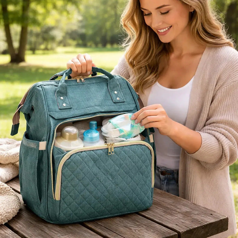 Bolso Pañalera Morral Moderno De Bebe 11519-14 Verde Lisa