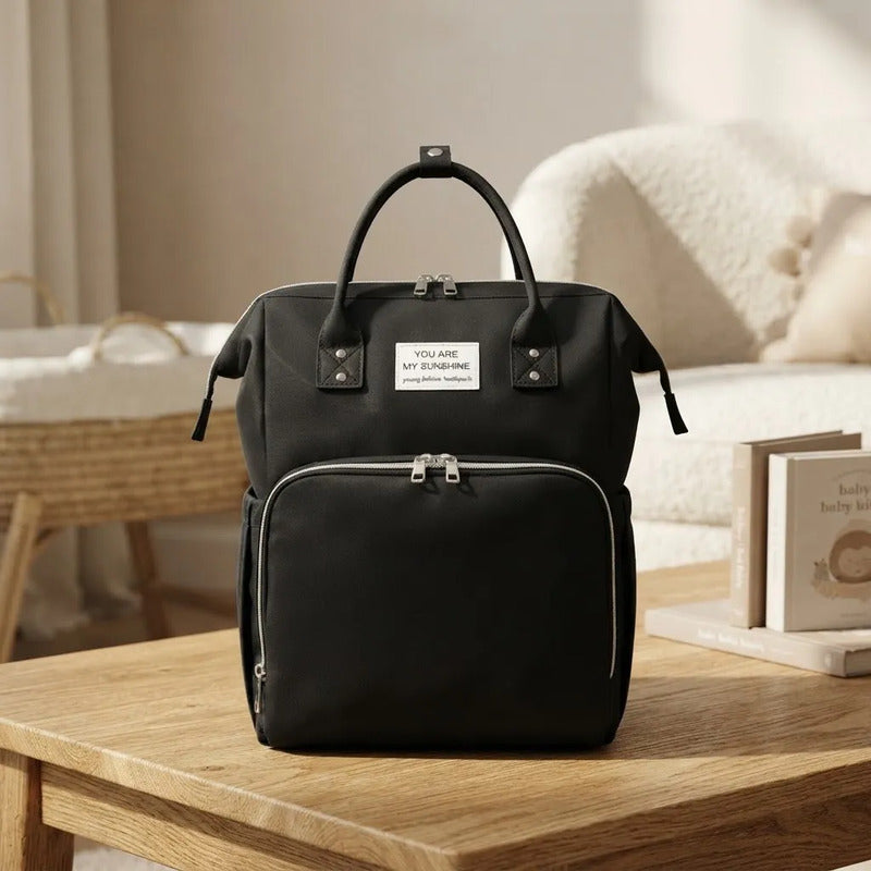 Pañalera Multifuncional Bebe Mochila Con Puerto Usb 10984-1 Negro Liso