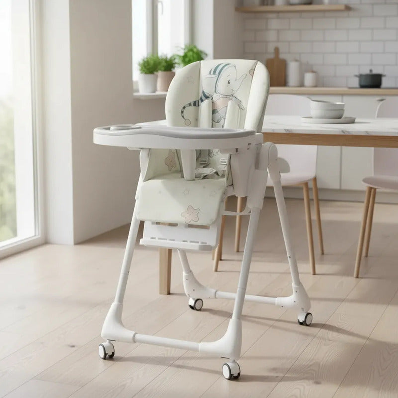 Silla Comedor Kidshop Doble Bandeja Plegable Elefante Blanco