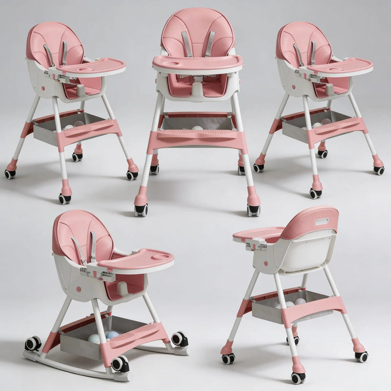 Silla Comedor Bebe Doble Altura Infantil Acolchado 4 En 1 Lisa Rosa Claro