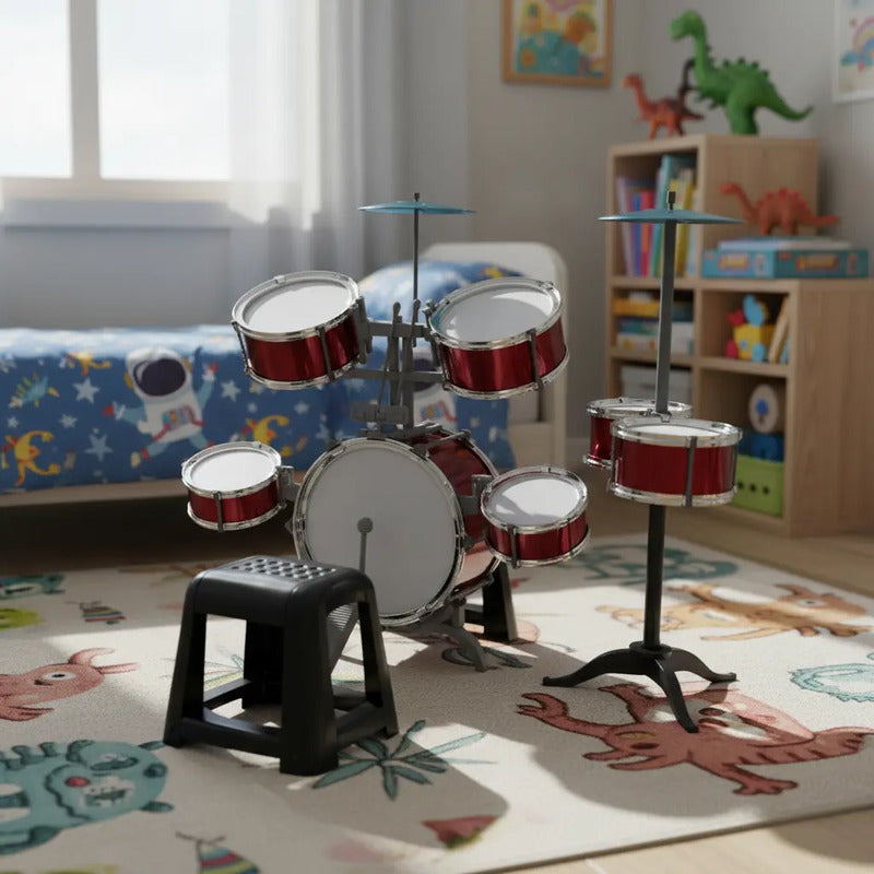 Set Batería Musical 7tambores + Silla Niños Percusión Hk8031