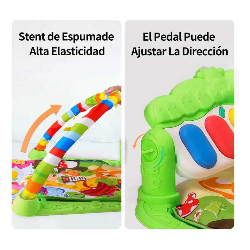 Gimnasio Acolchado Para Bebé Alfombra Infantil Con Piano Alfombra Musical Bebé Con Piano Para Patadas Azul, 5 Juguetes Colgantes Desmontables - Tapete Sensorial Plegable 1-36 Meses