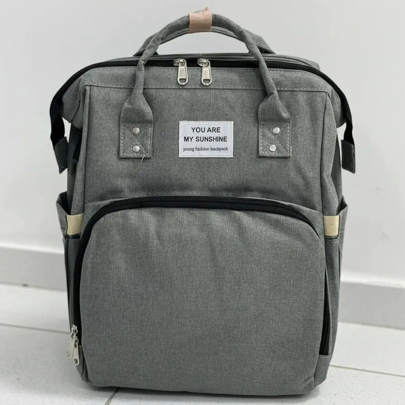 Pañalera Multifuncional Bebe Mochila Con Puerto Usb 10984-1 Gris Claro Liso
