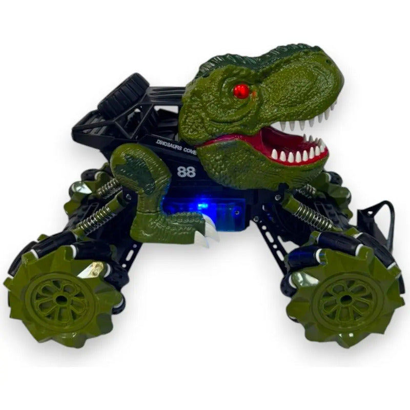Carro Dinosaurio Control Remoto Humo Luces Música Color Verde