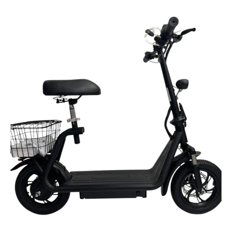 Monopatin Electrico Con Canasto Y Asiento 25 Km/h 350w Sg05 Color Negro