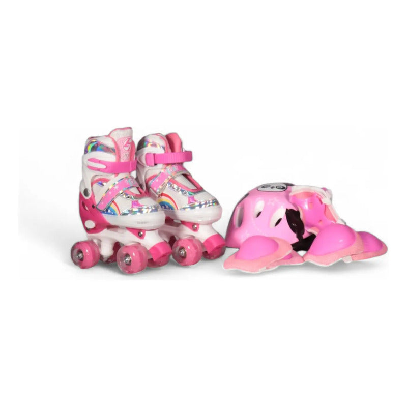 Patines Ajustable Con Luz Y Diseño De Arcoíris Niños Pt-03