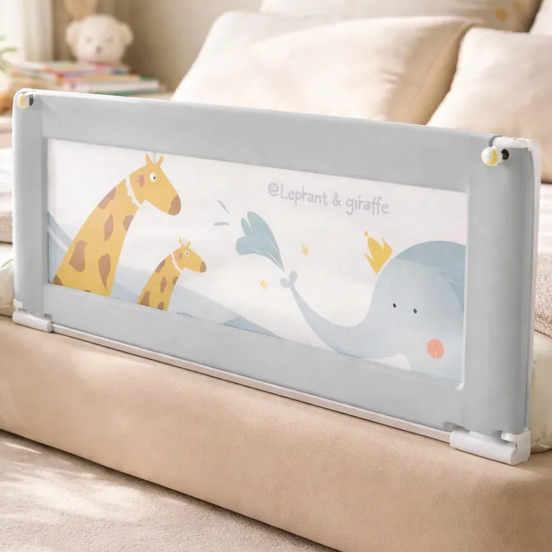 Barandilla Protector De Cama Bebe Infantil Seguridad 2/1.9 Gris Jirafa -elefante
