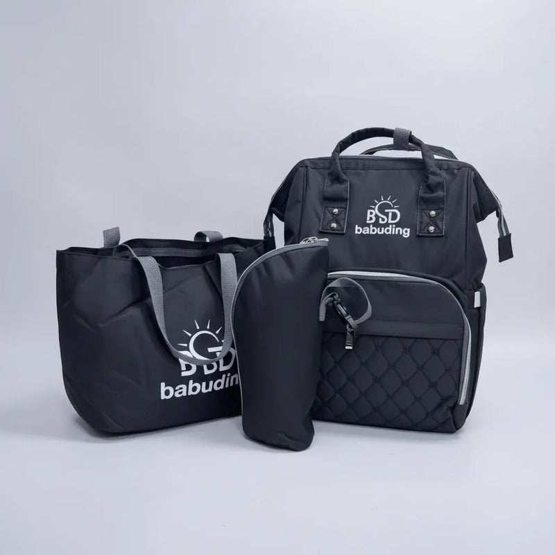 Pañalera Multifuncional Bebe Mochila Con Obsequio Negro Bordado