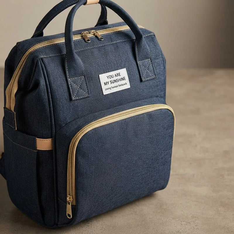 Pañalera Multifuncional Bebe Mochila Con Puerto Usb 10984-1 Azul Oscuro Liso