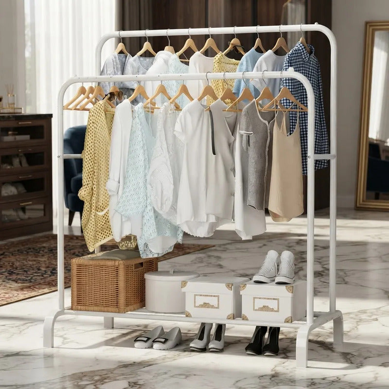 Perchero De Dos Niveles Para Ropa Y Zapatos, Multifuncional Blanco