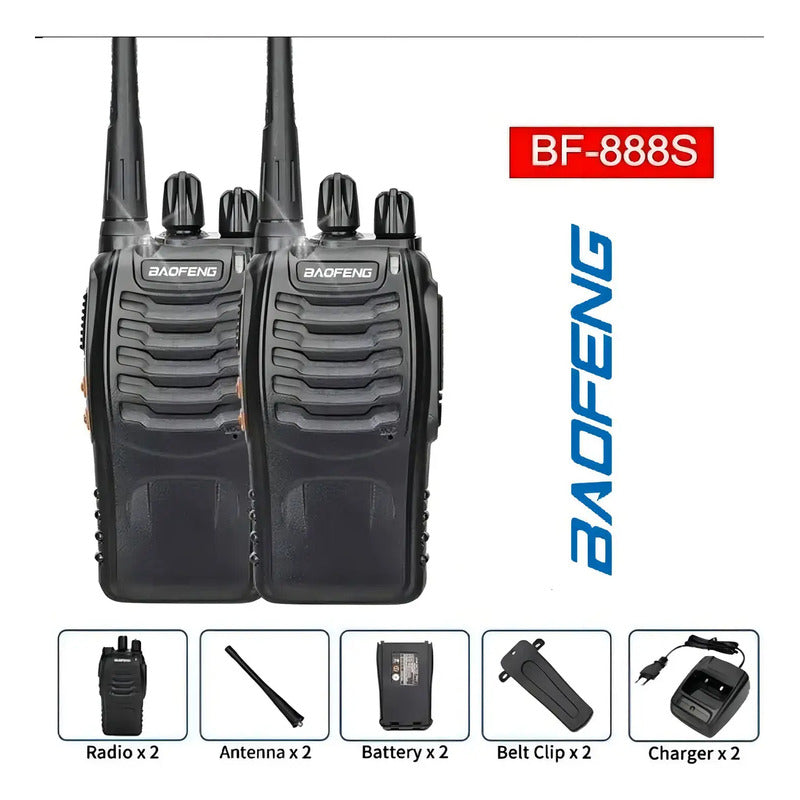 2 Pack Radios Walkie Talkie Bf-888s Recargable,con Manos Libres Color Negro Baofeng Uhf