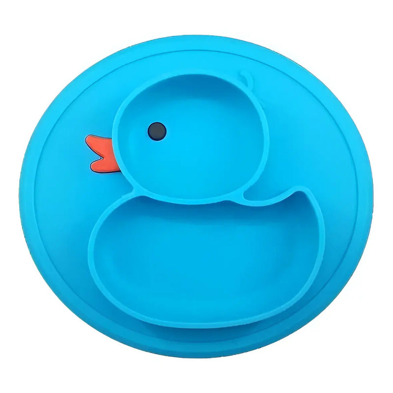 Plato Silicona Antideslizante Para Bebé Hydg-1 Color Azul Pato