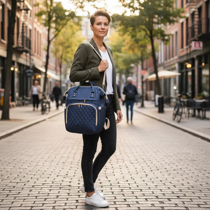 Bolso Pañalera Morral Moderno De Bebe 11519-14 Azul Lisa
